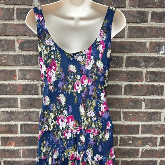 VTG Jones New York Size 8 y2k 2000s Blue Floral Maxi Dress Romantic Renaissance - Picture 3 of 6